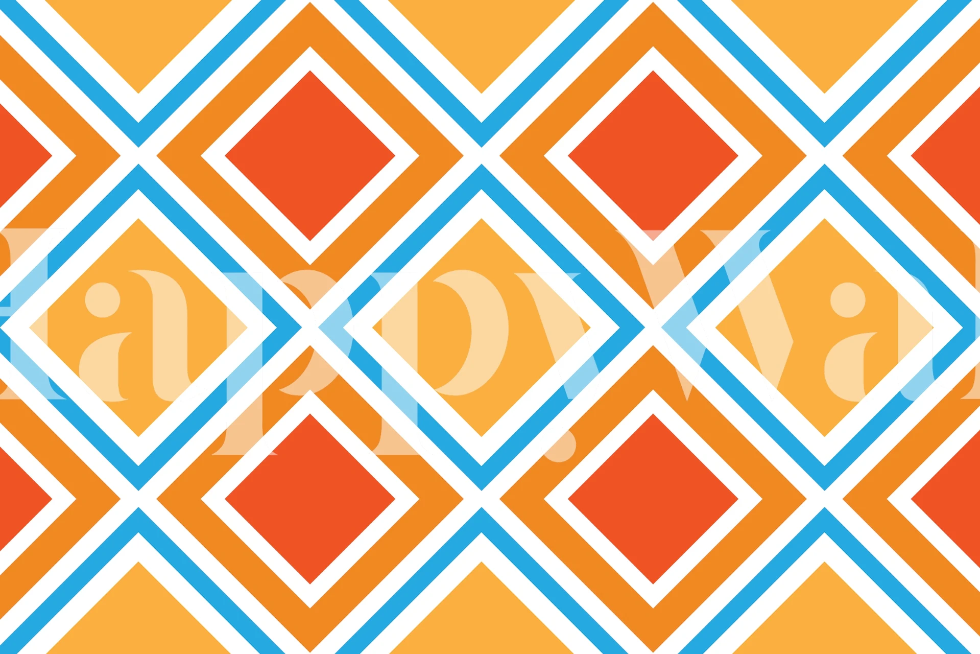 Vibrant orange, yellow, and blue abstract diamond pattern wall mural