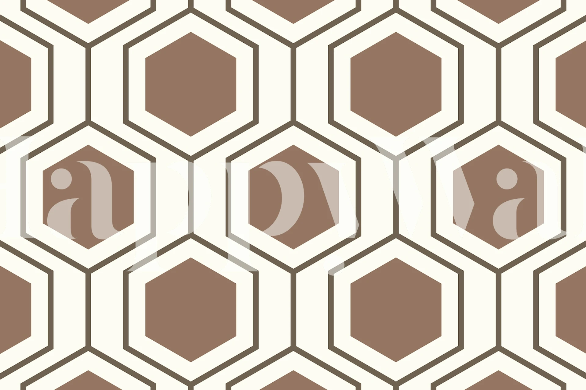 Hexagon patterned wall mural with abstract geometrical shapes in neutral tones