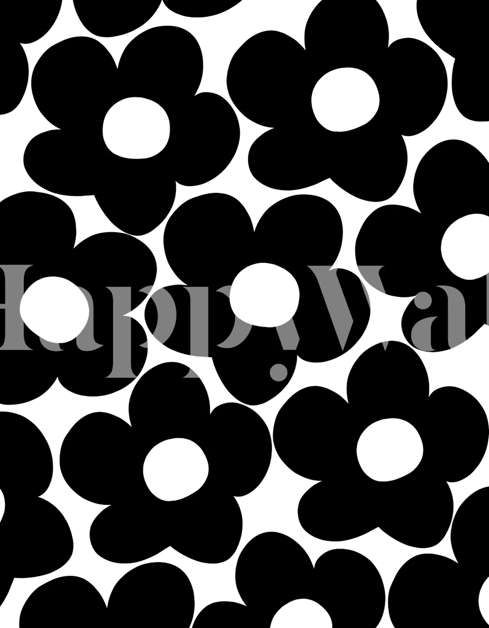 Zwart-wit fotobehang met retro madeliefjespatroon