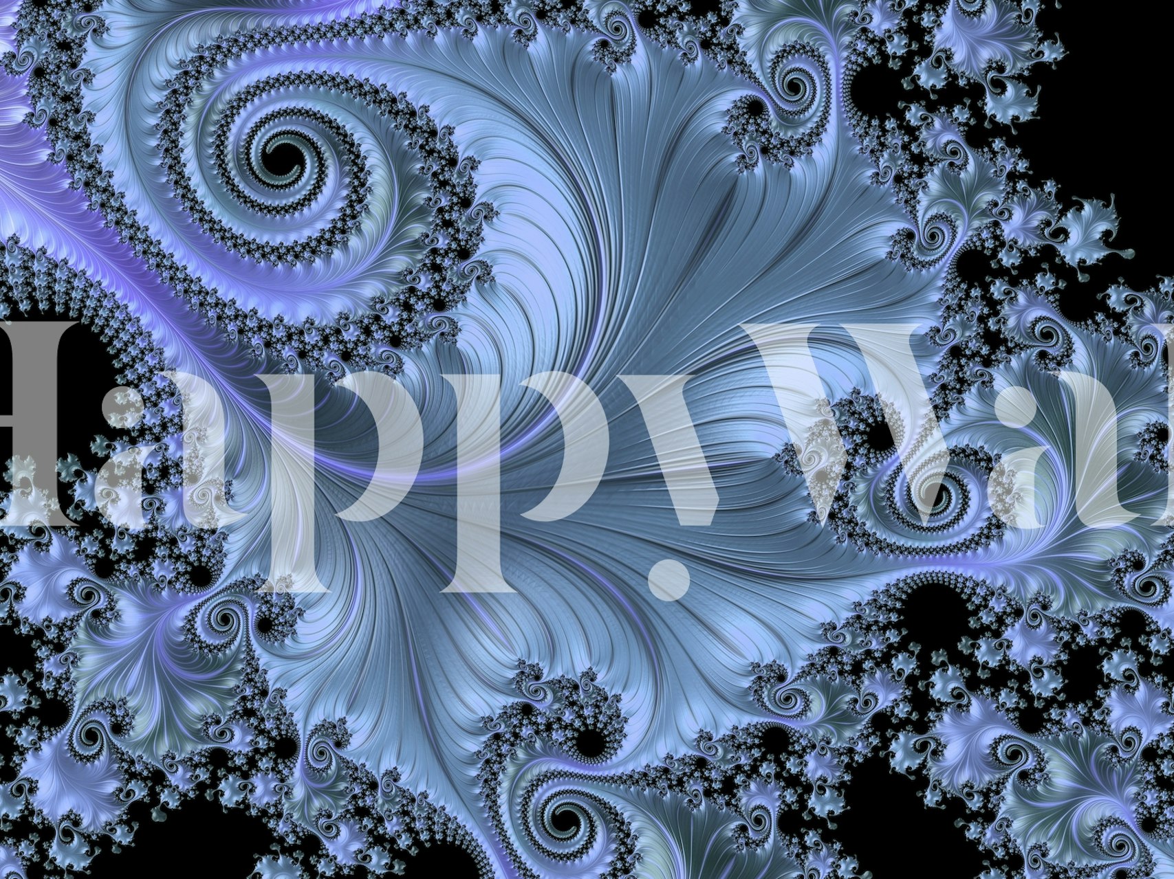 Blue fractal wave wallpaper in a room