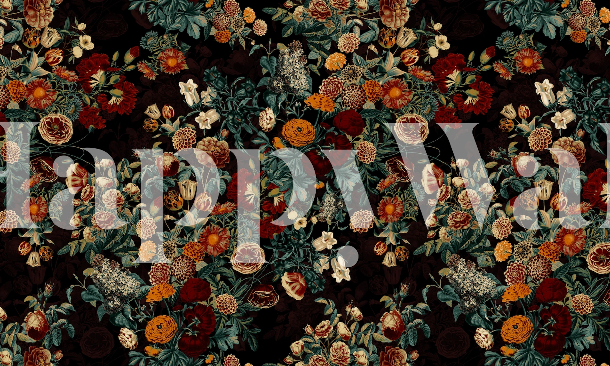 Colorful floral pattern with dark background wallpaper