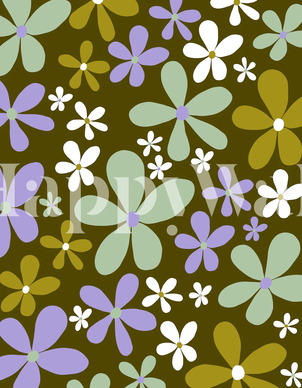 Retro floral design with green and purple flowers wallpaper