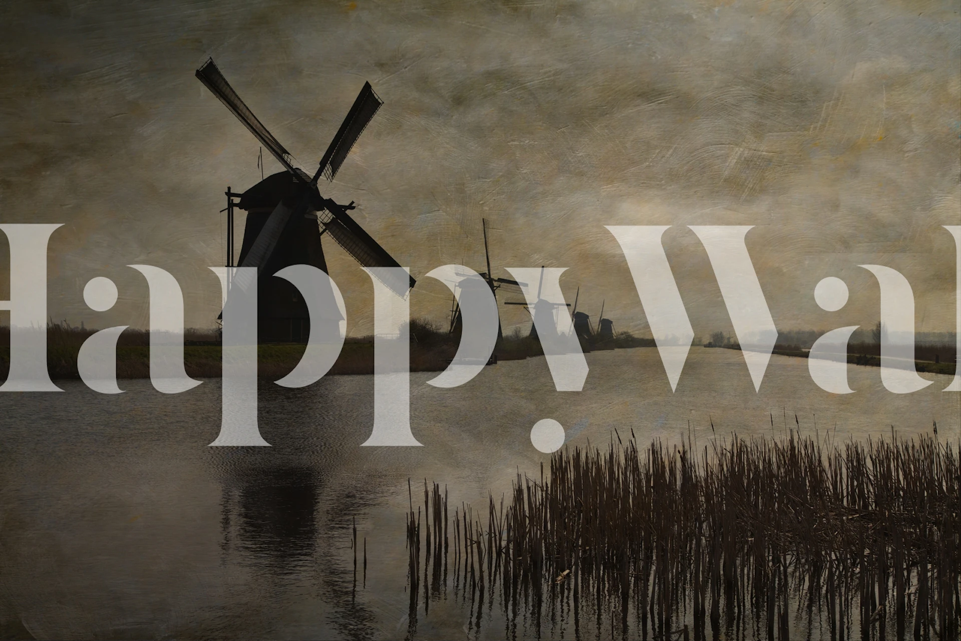 Historic windmills under twilight skies at Kinderdijk wall mural