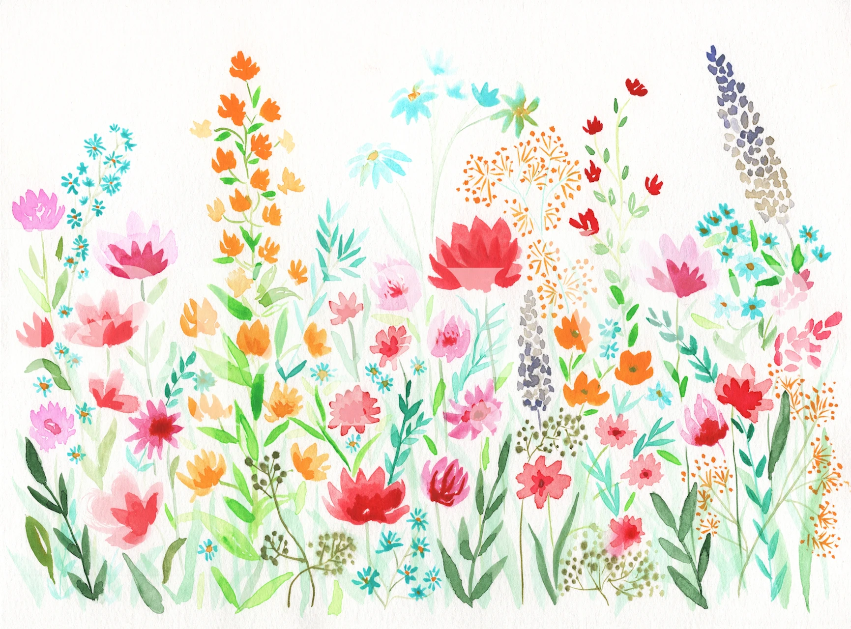 Watercolor meadow floral wallpaper design