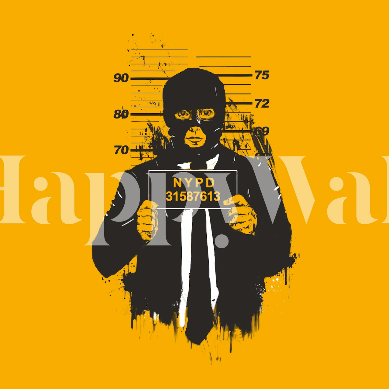 Black and yellow graphic wallpaper with a silhouette of a man holding a NYPD sign