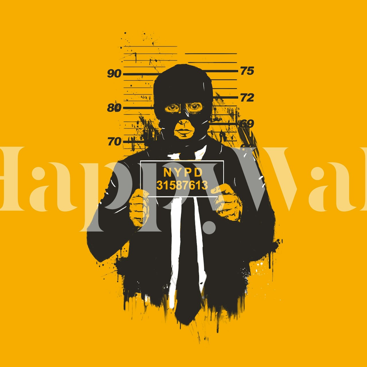 Black and yellow graphic wallpaper with a silhouette of a man holding a NYPD sign