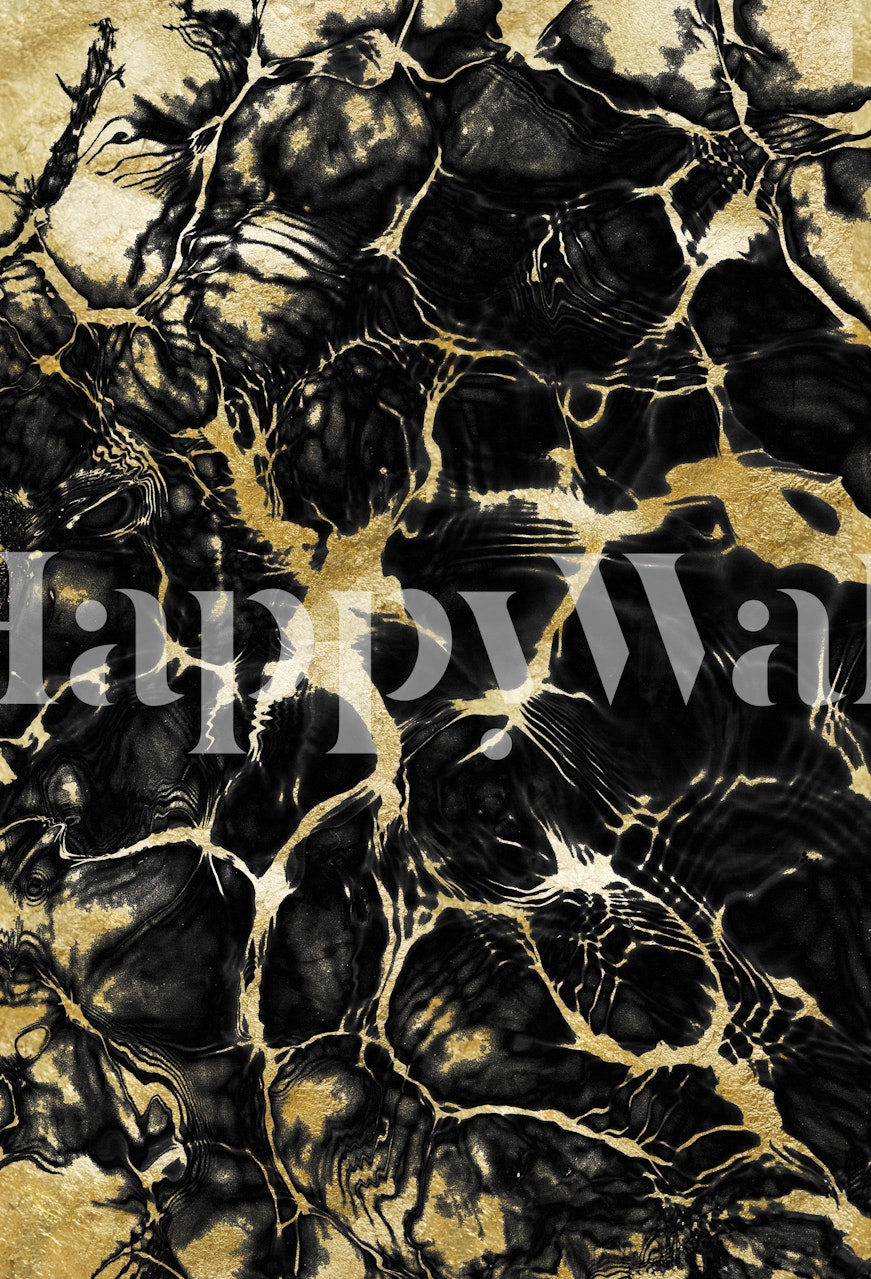 Gold and black abstract wallpaper in a room