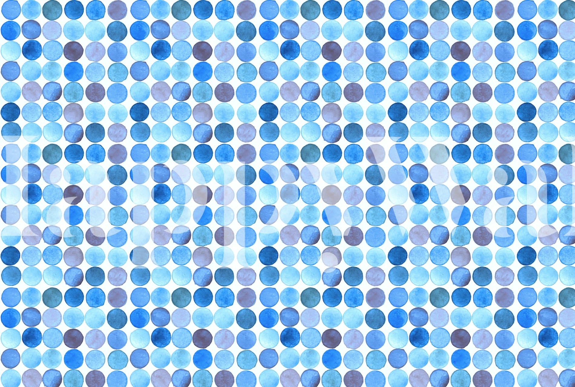 A vibrant array of watercolor circles in shades of blue and purple creating a tranquil wall mural design.