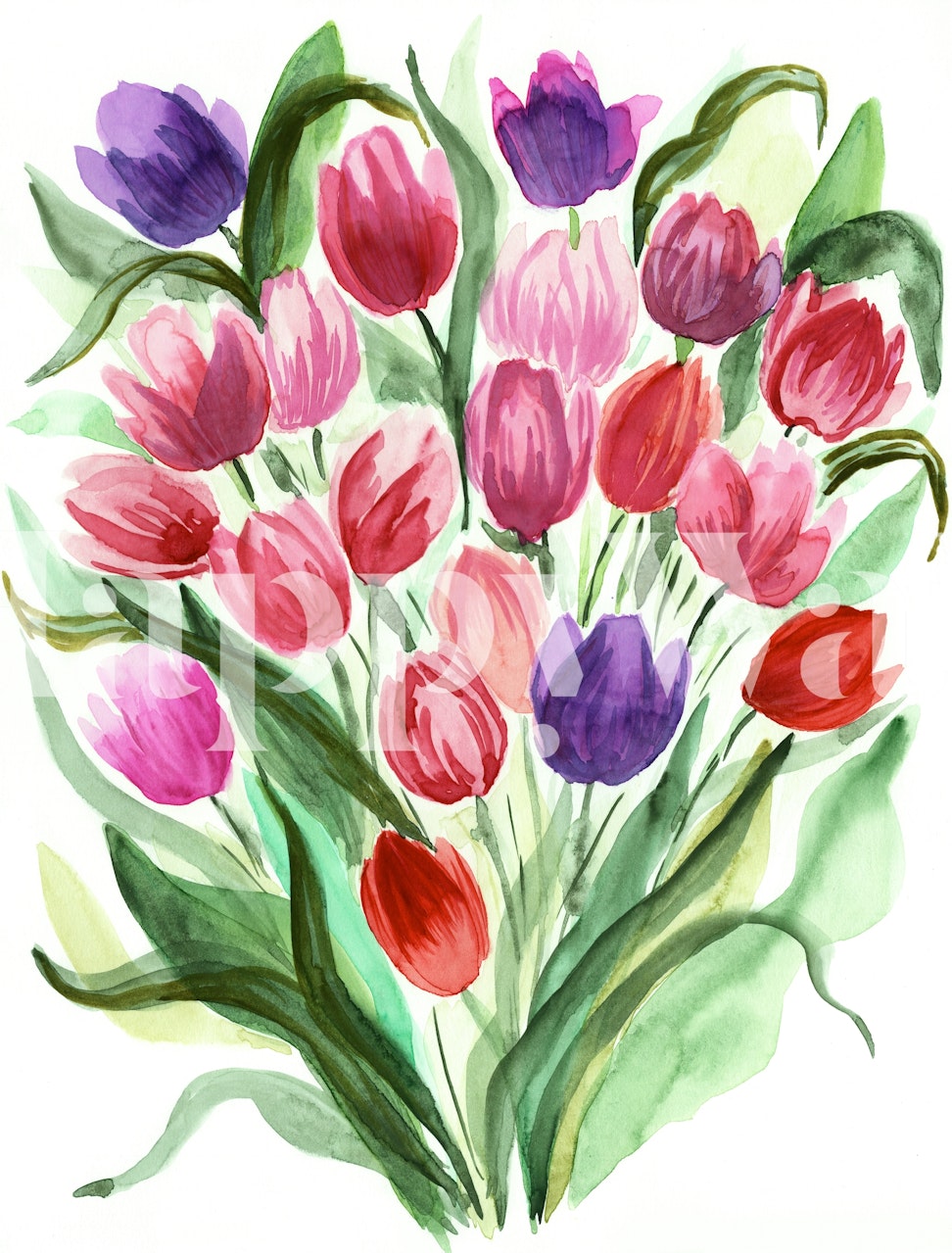 Tapeta Watercolor Tulips v pokoji