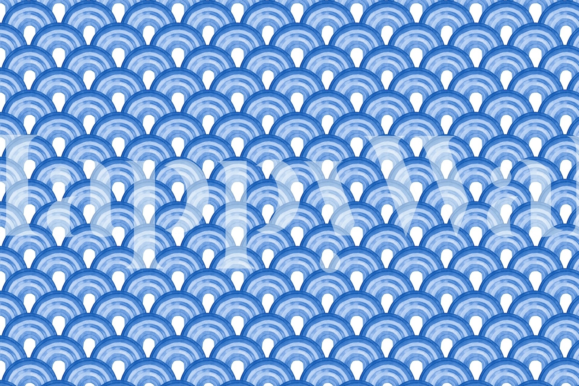 Akvarell Rainbows veggmaleri med pastellblå halvsirkler på en skarp hvit bakgrunn