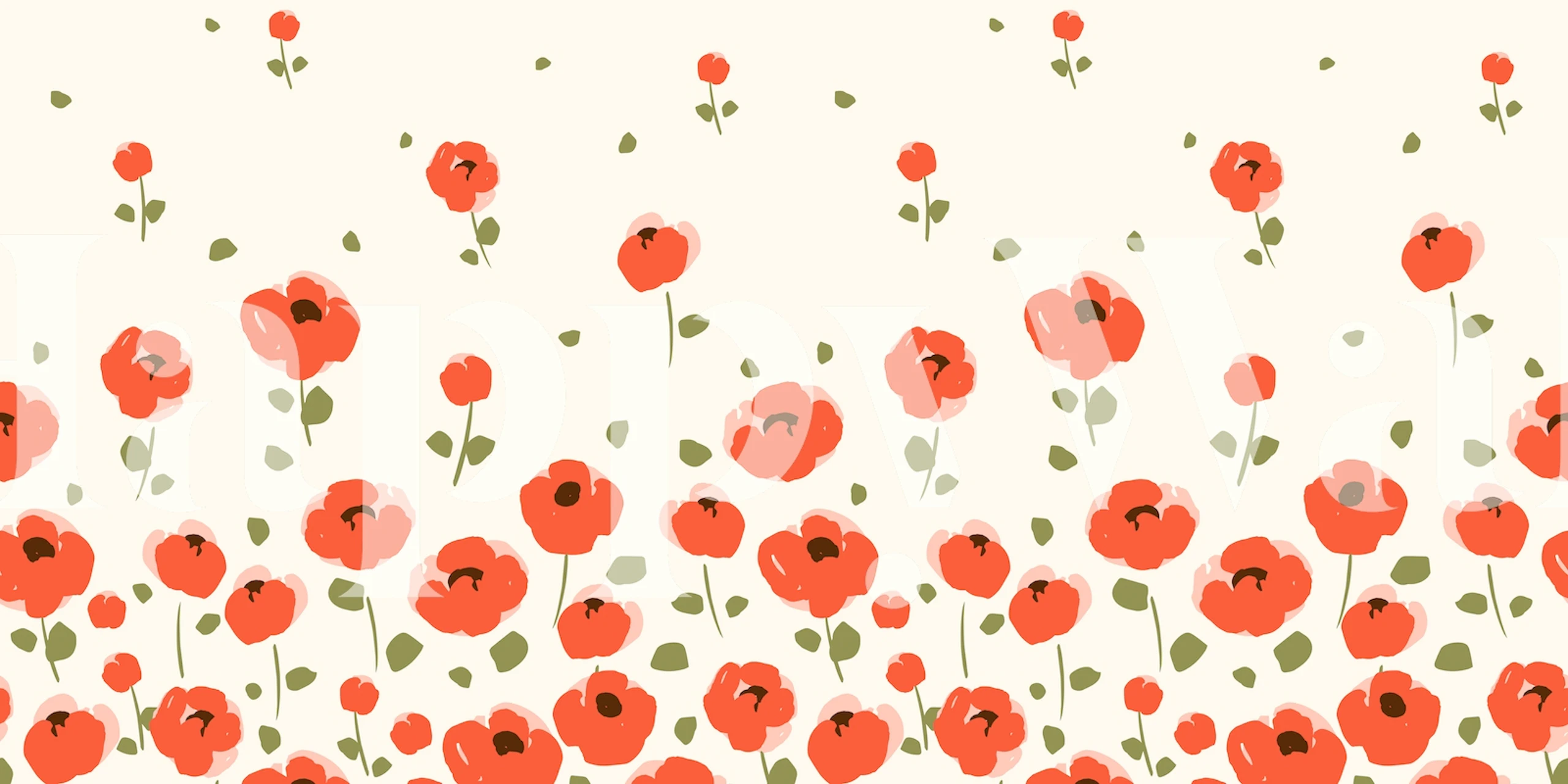 Red flowers with green leaves on light background wallpaper