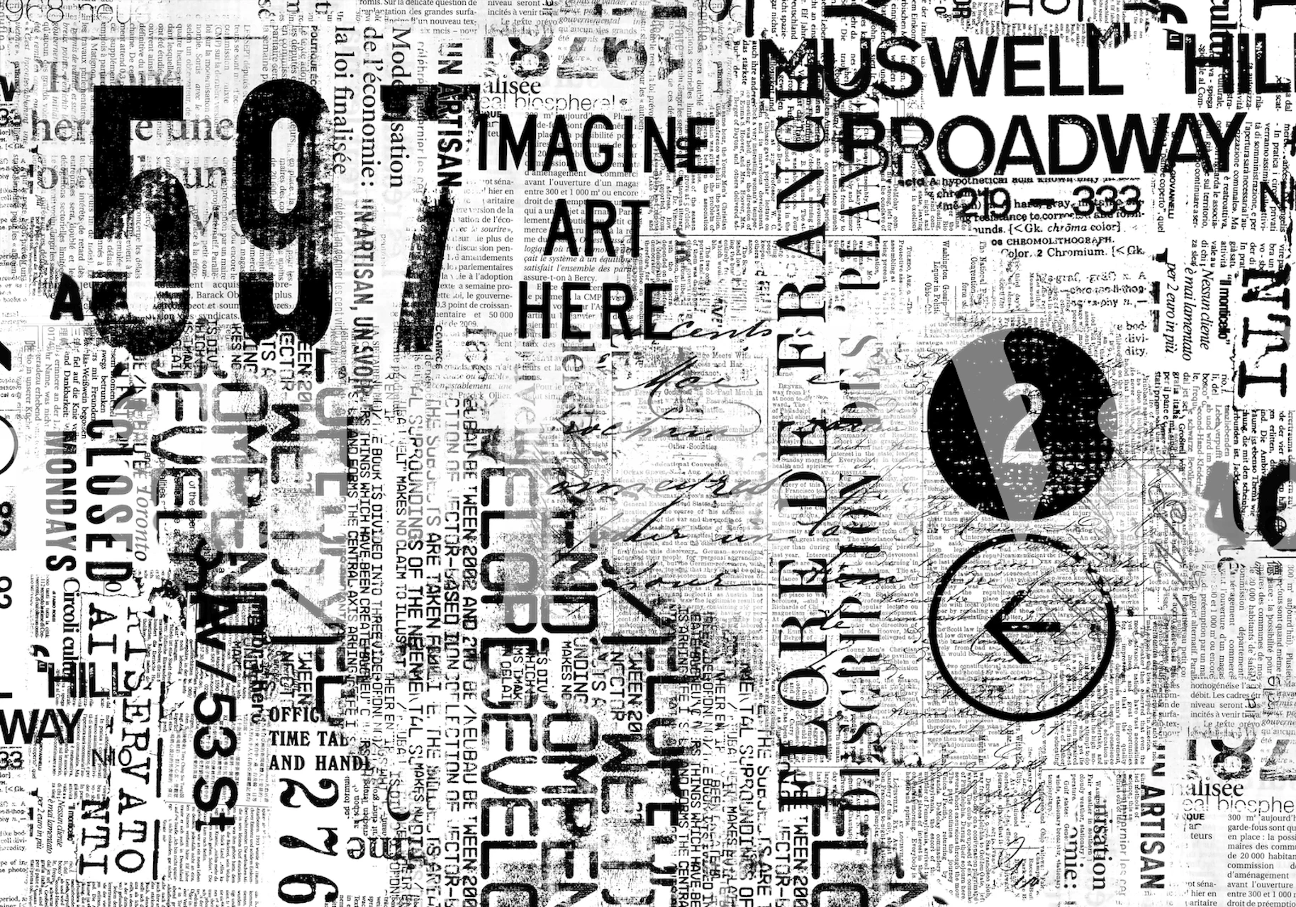 Black and white grunge text wallpaper featuring various letters and numbers