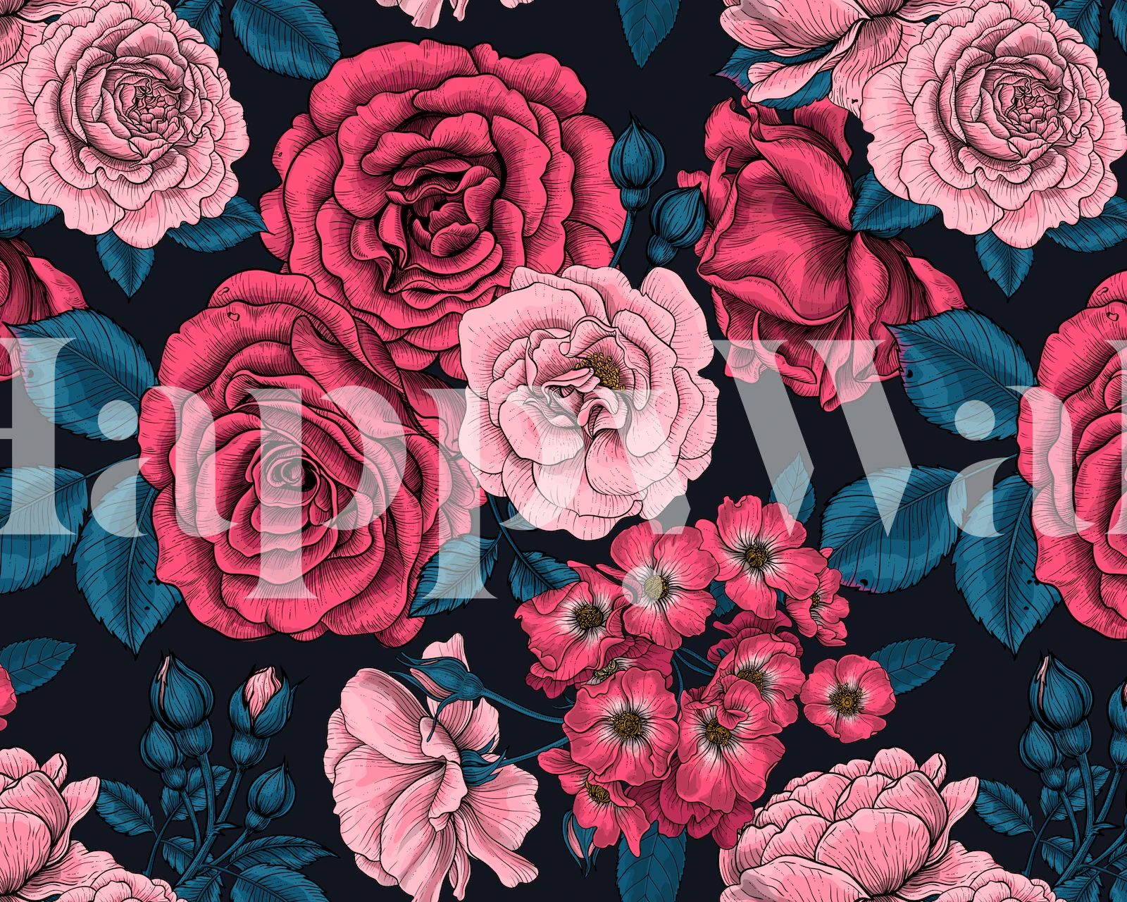 Roses mix 2 wallpaper in a room