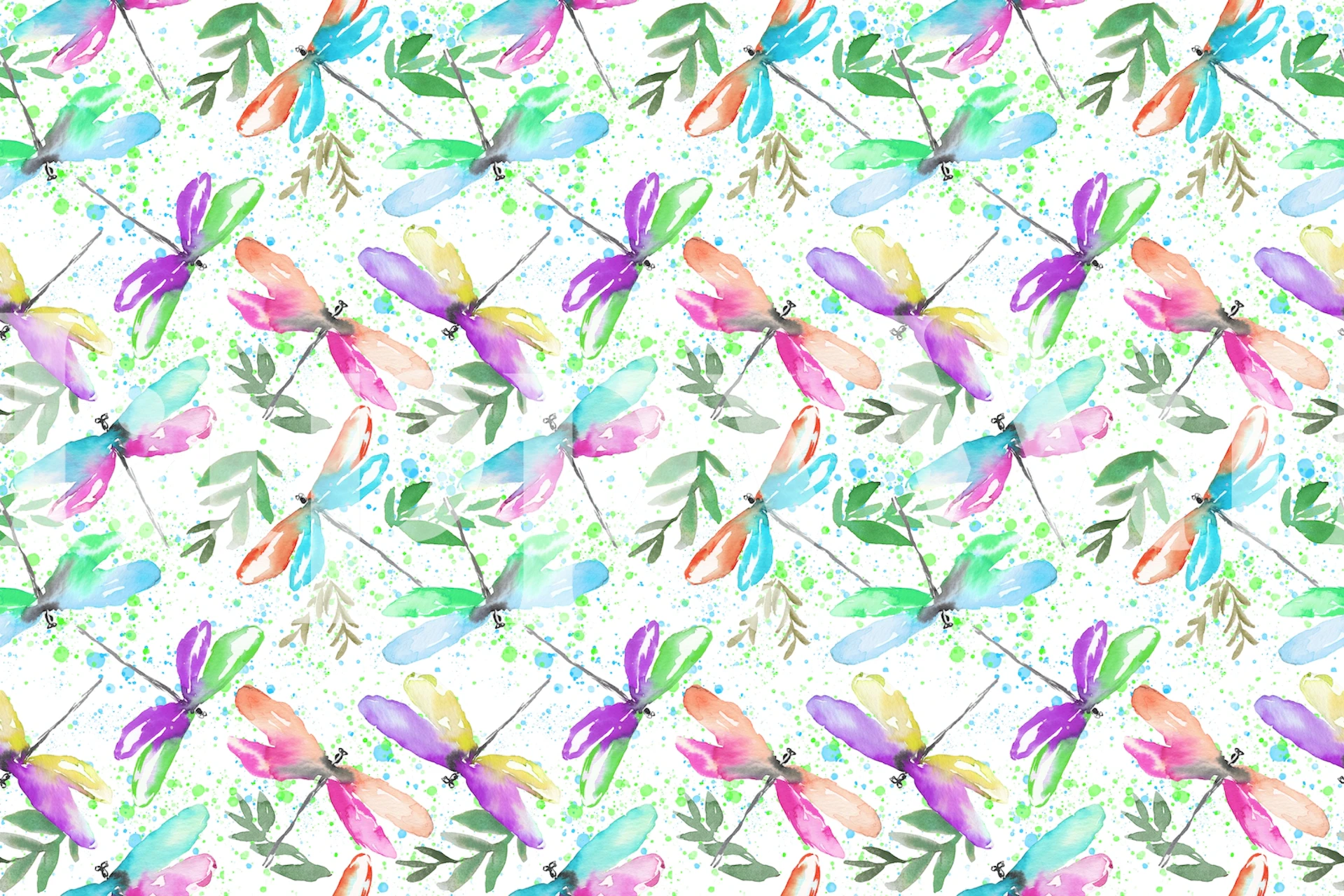 Colorful dragonflies in watercolor style on white background wallpaper