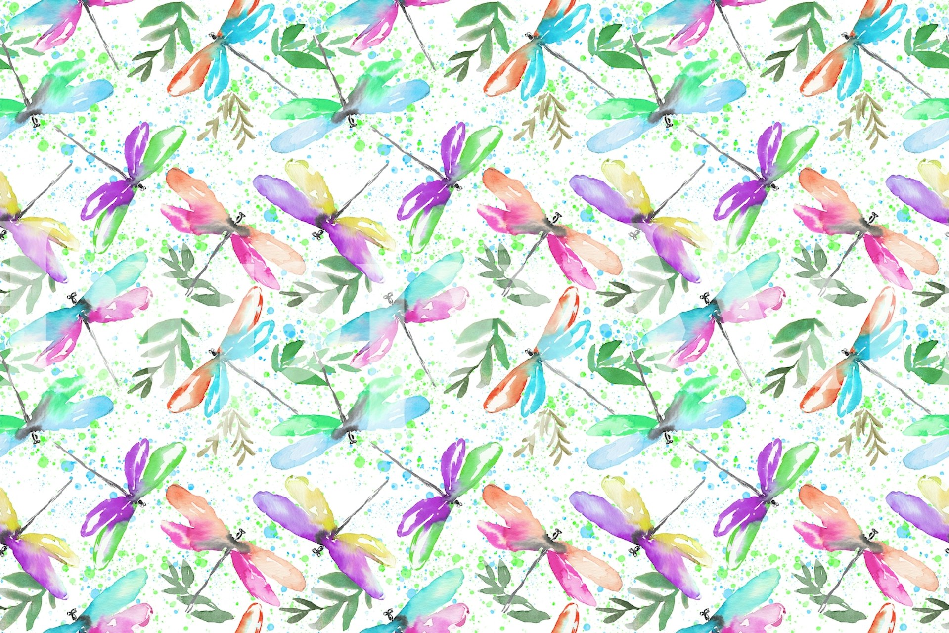 Colorful dragonflies in watercolor style on white background wallpaper
