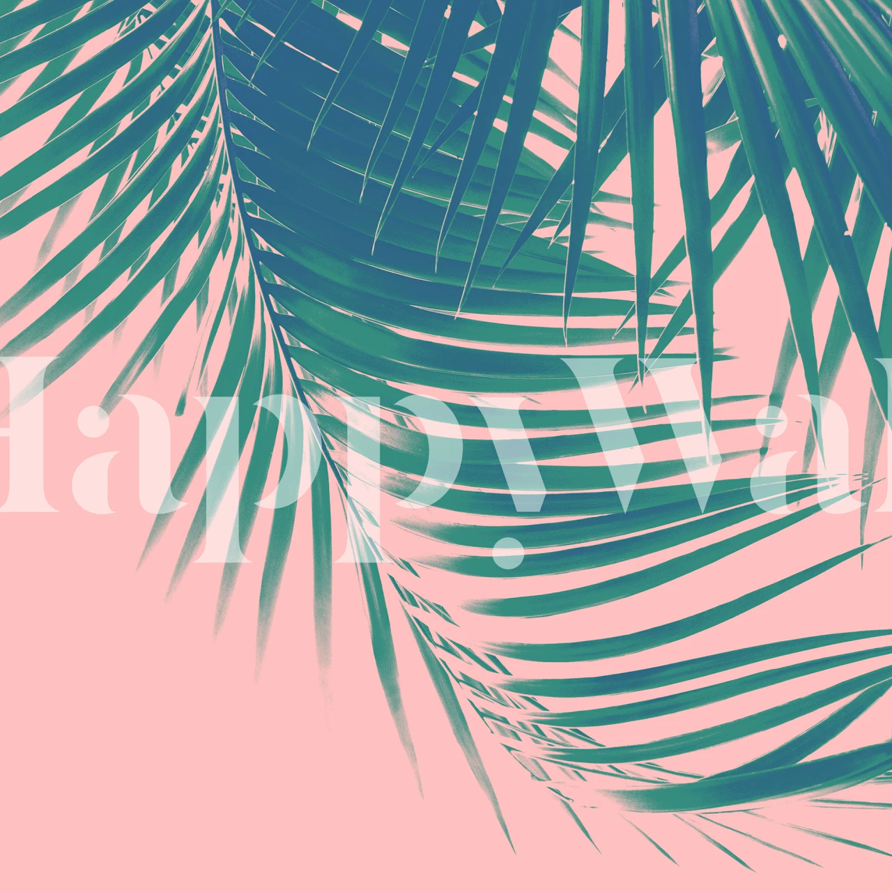 Tropical palm leaves green on blush background wallpaper