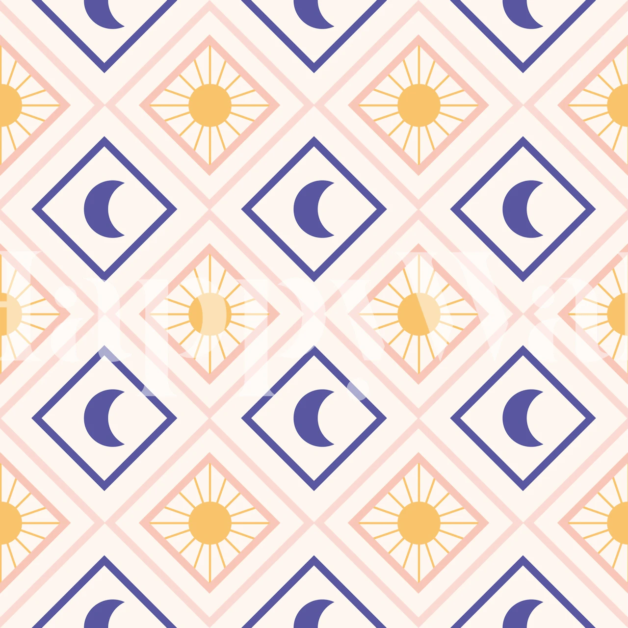 Wallpaper with sun and moon tile design