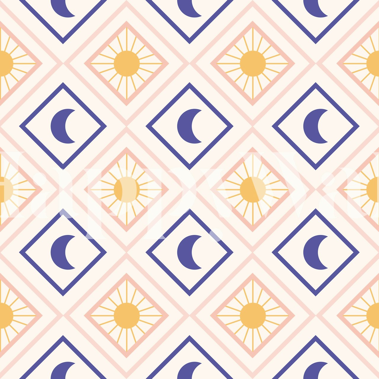 Wallpaper with sun and moon tile design