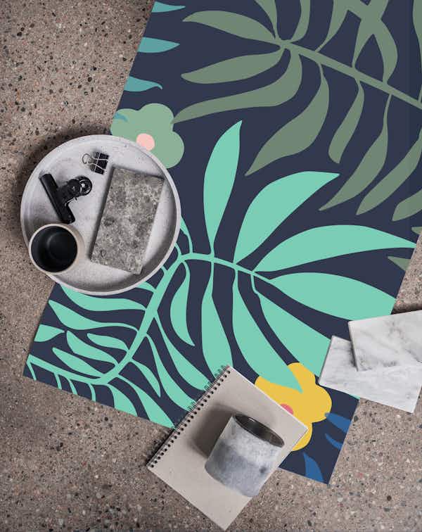 Little Palm Tree Leaves blue carta da parati roll
