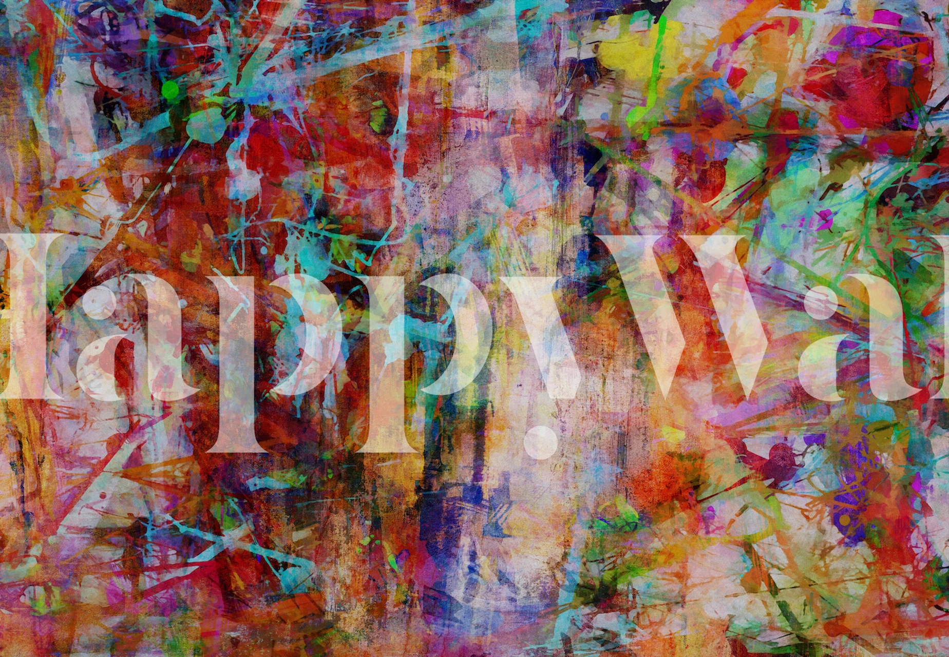 Colorful abstract wall mural with expressive brush strokes in a variety of colors