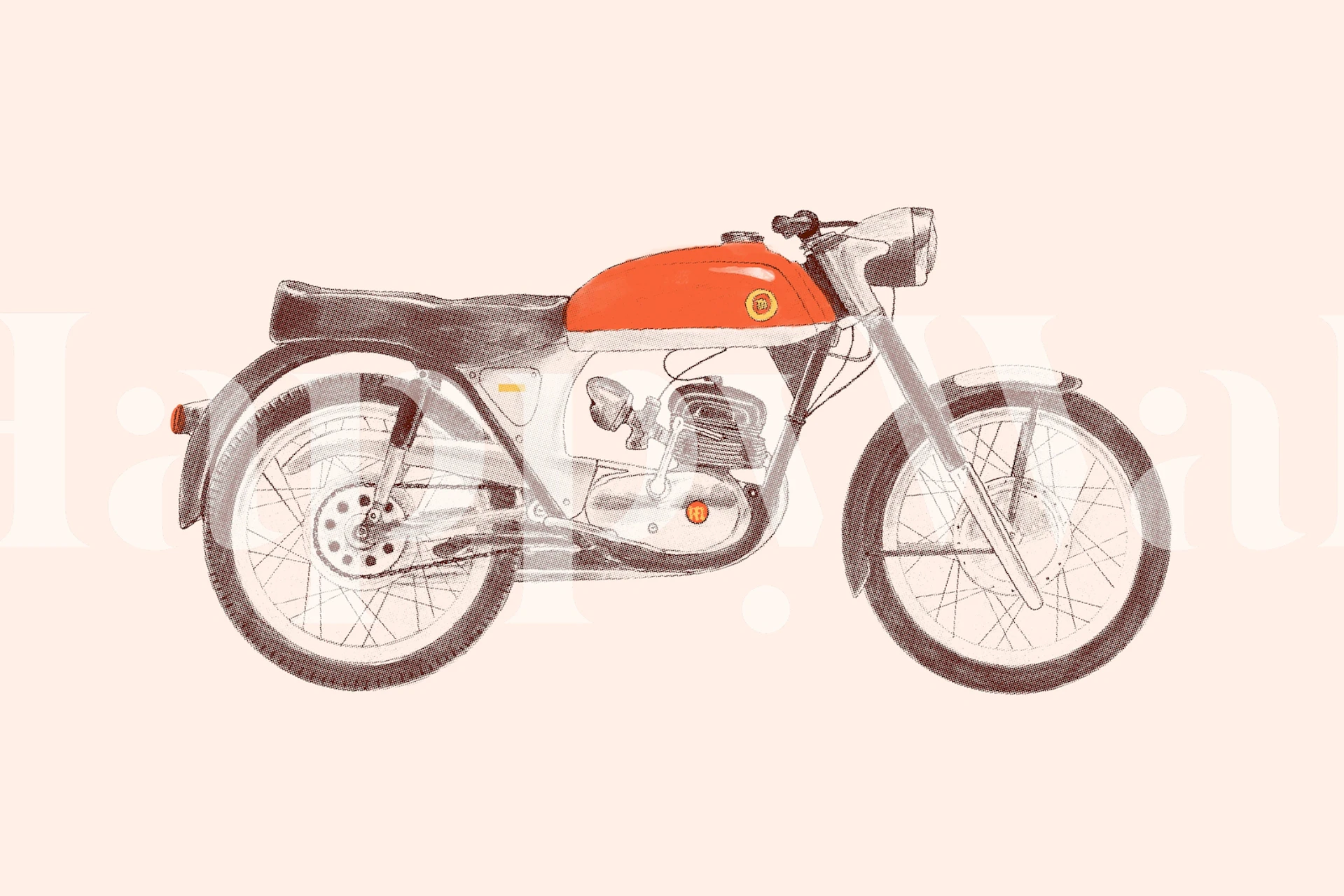 Illustration of a vintage motorcycle in orange and gray colors wallpaper