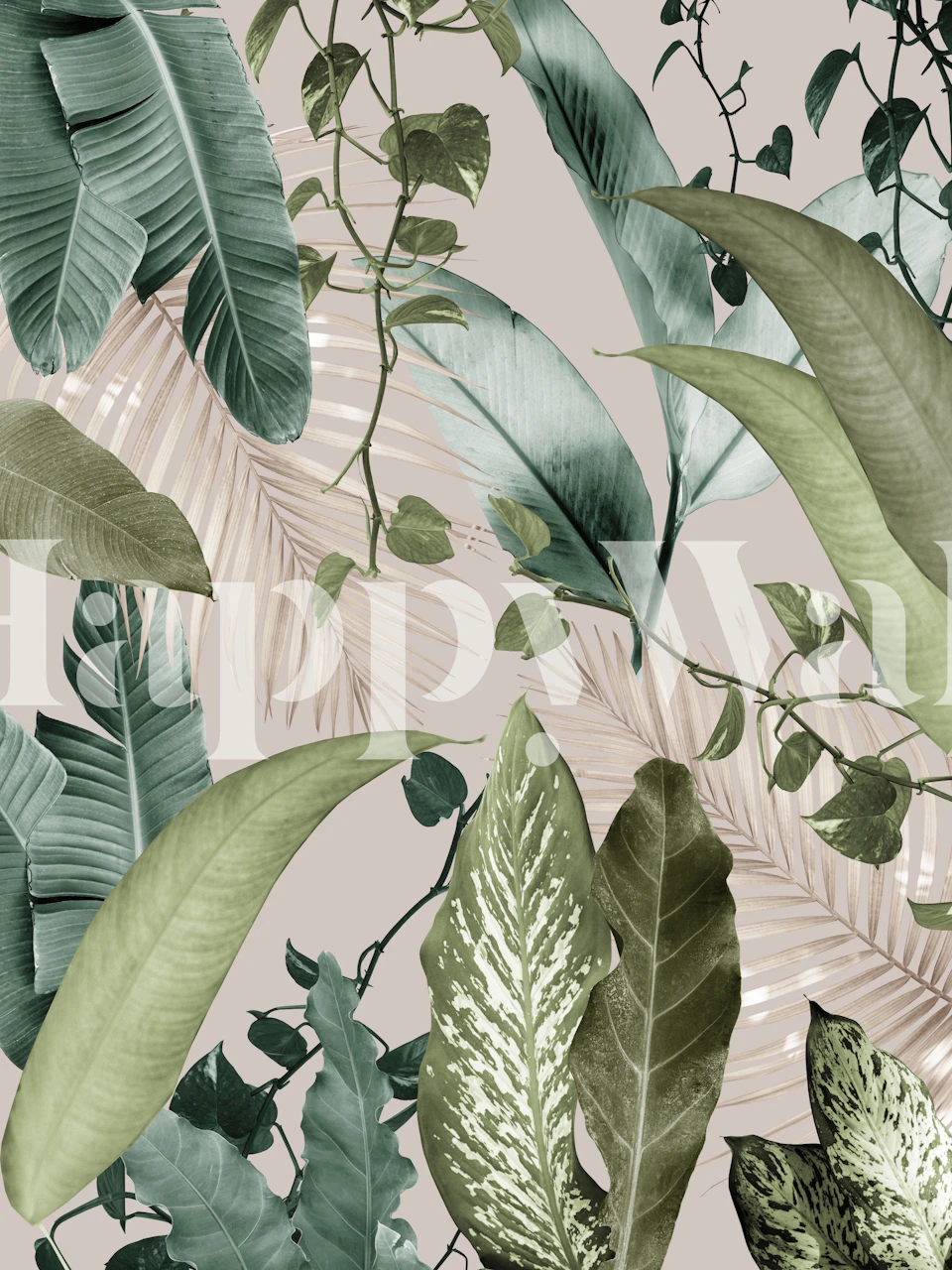 Carta da parati con foglie tropicali in un ambiente camera