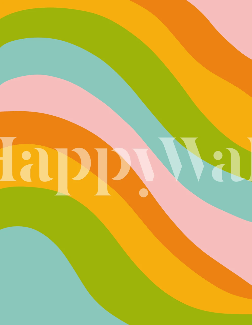 Mural de parede retro Summer Wave 11 com linhas onduladas coloridas em tons pastel e ousados.