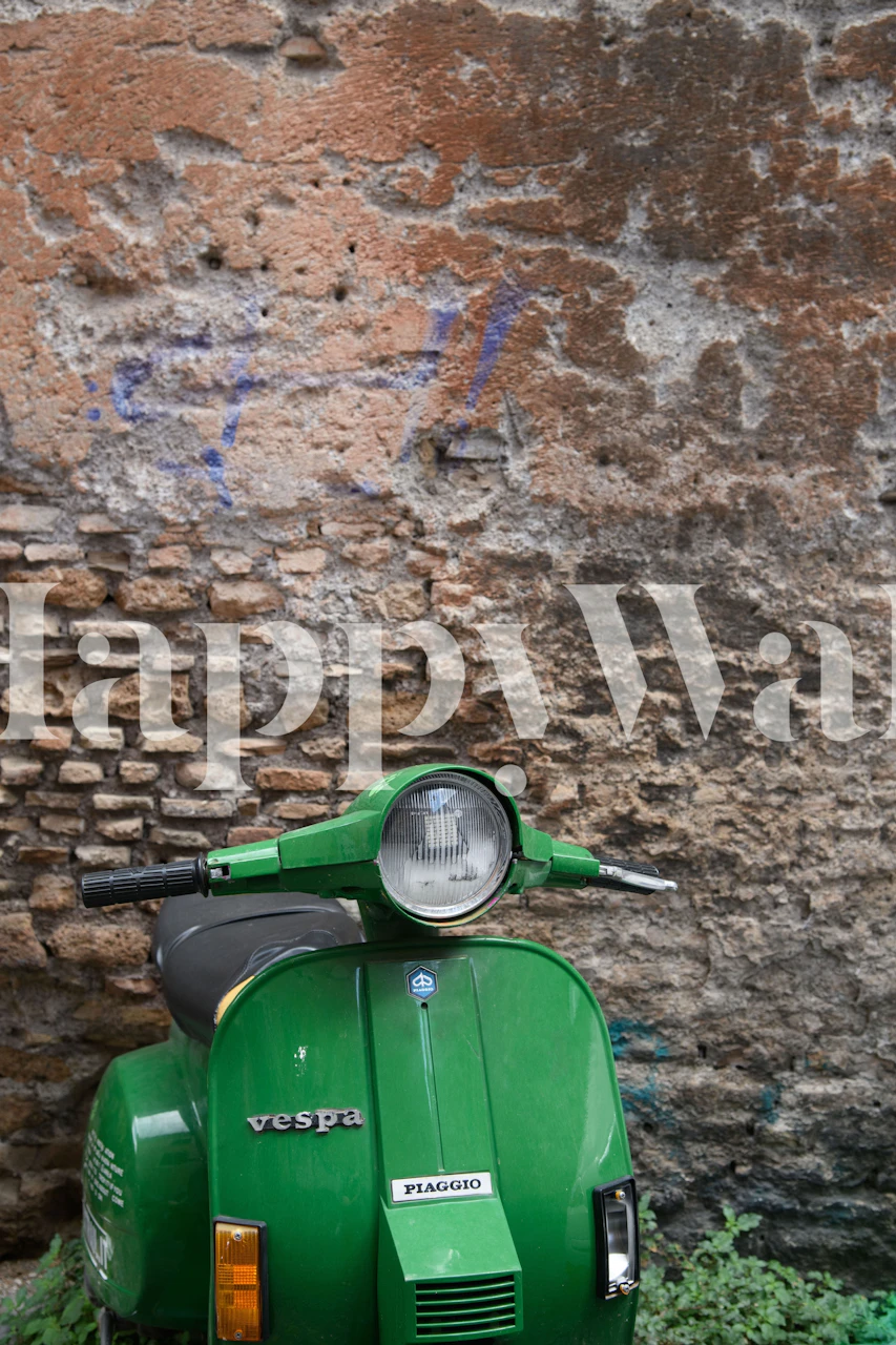 Green scooter wallpaper in a room