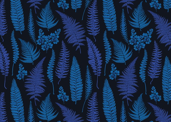 Fern in blue on black