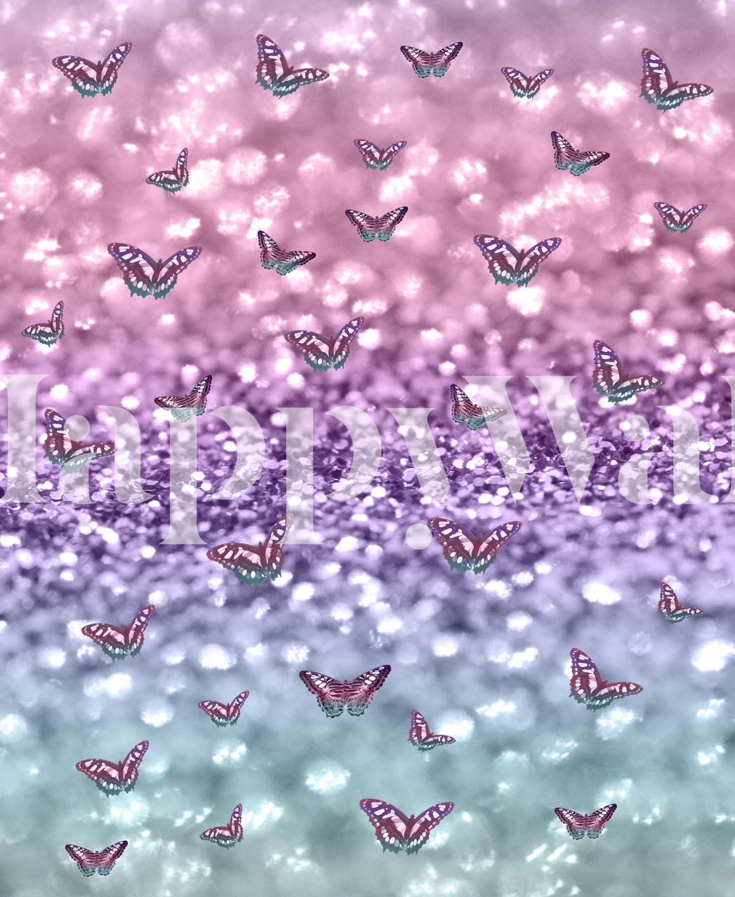 Pastel unicorn butterfly wallpaper in a room