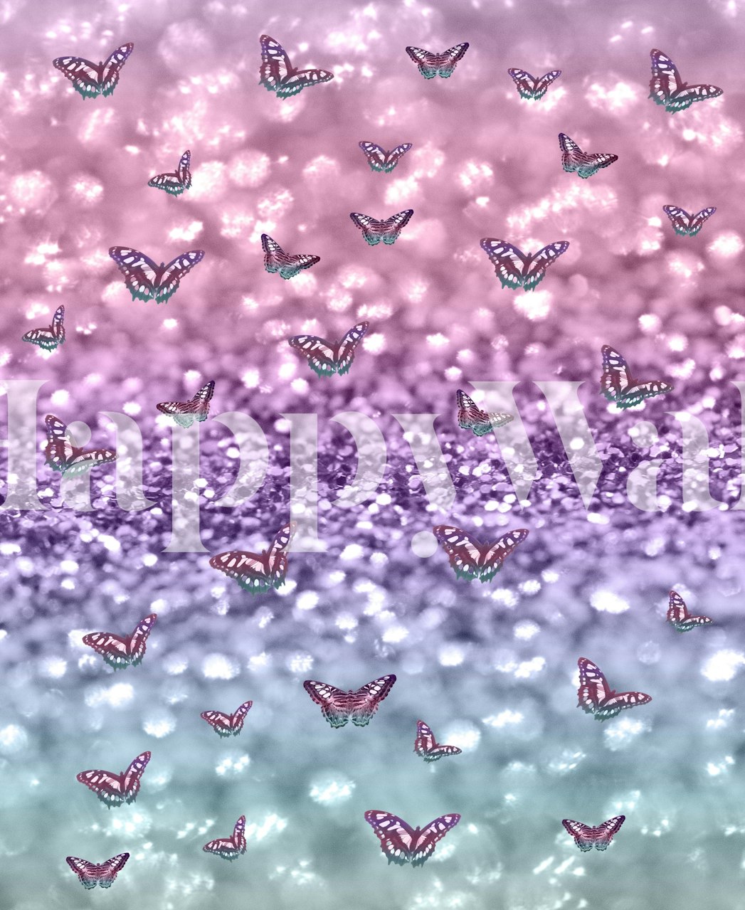 Pastel unicorn butterfly wallpaper in a room
