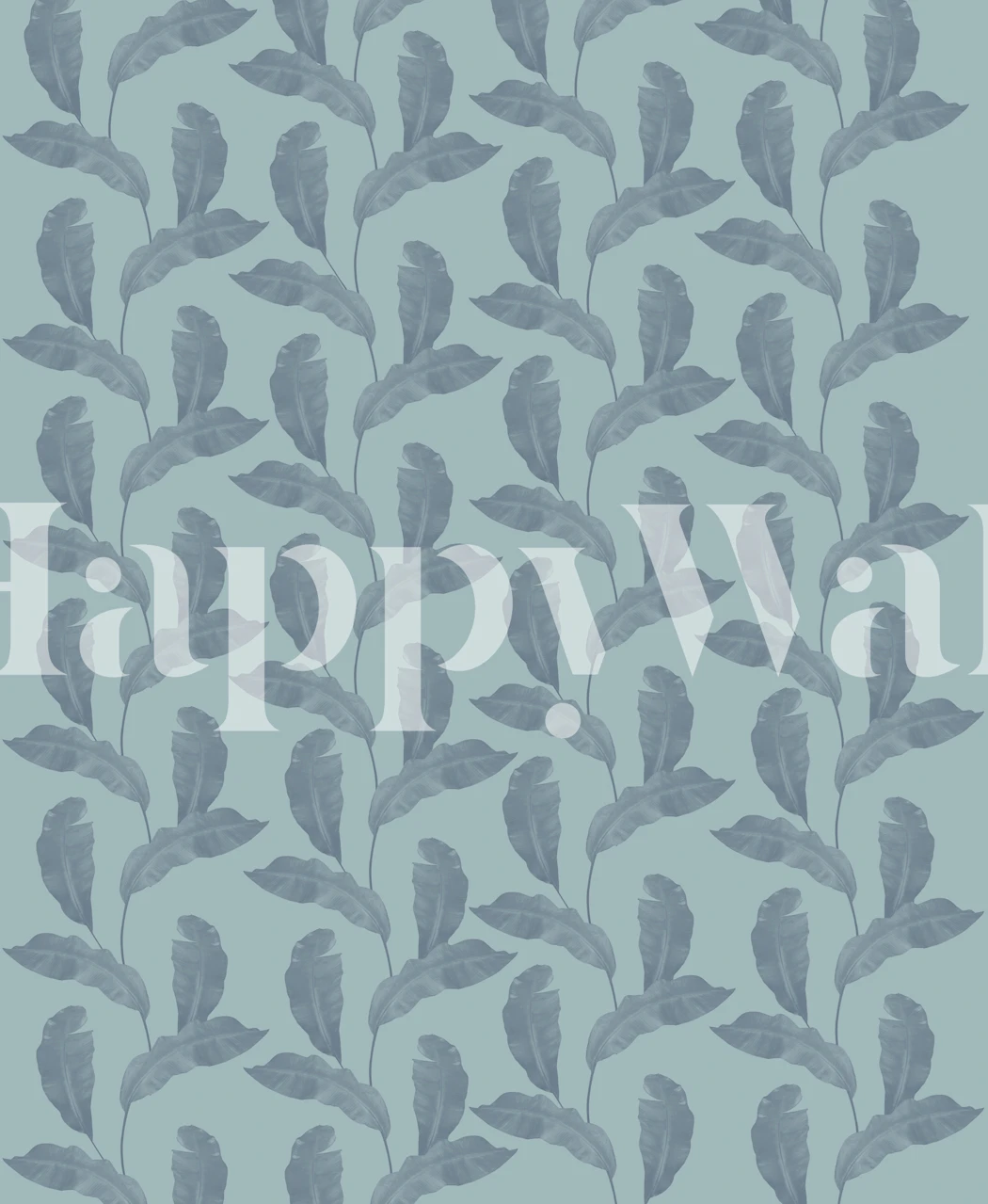 Blue leaves pattern wallpaper on a light teal background