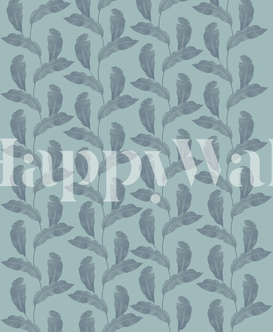 Blue leaves pattern wallpaper on a light teal background