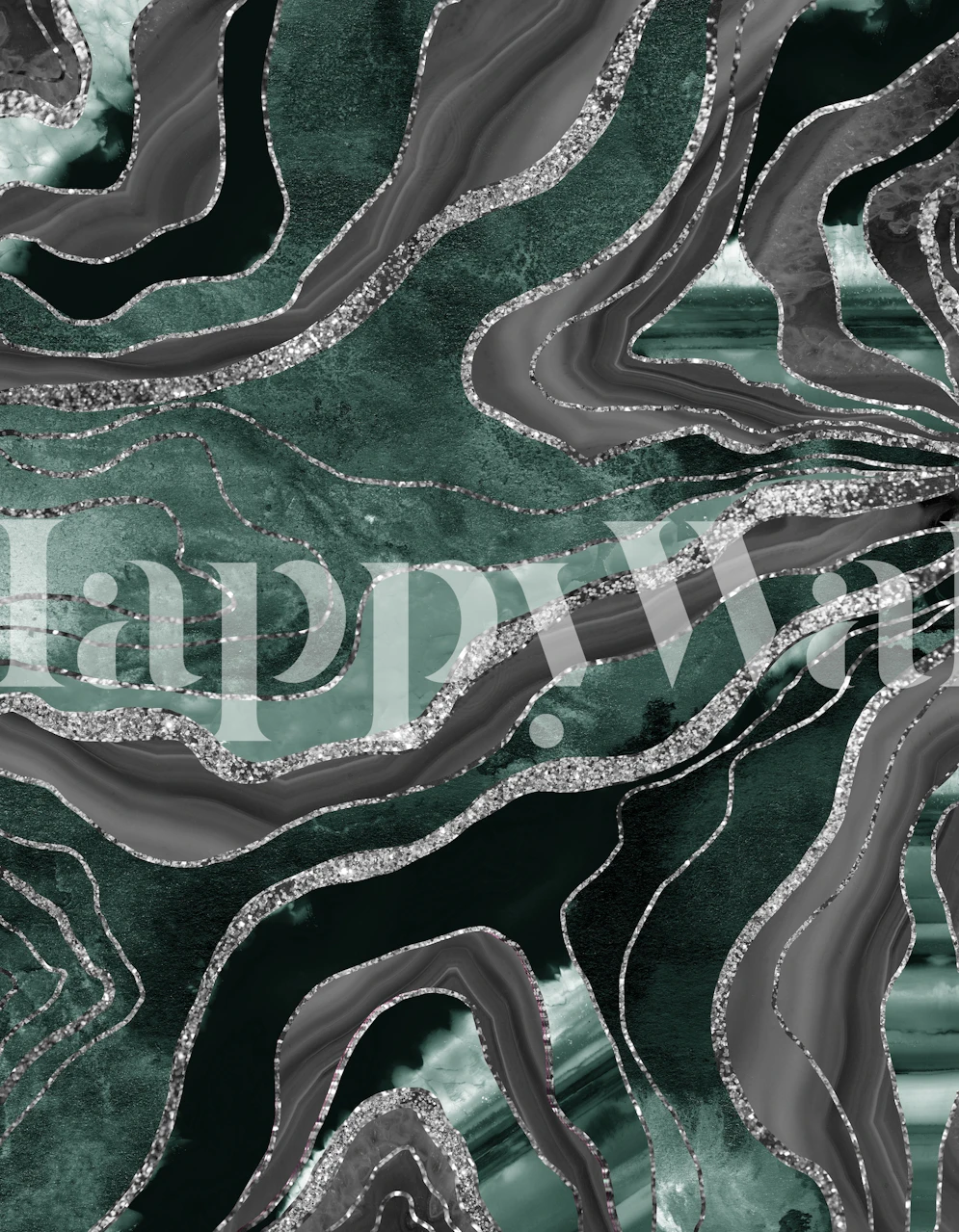 Smaragdgrønt og sort marmoragatmønster til et luksuriøst vægmaleri