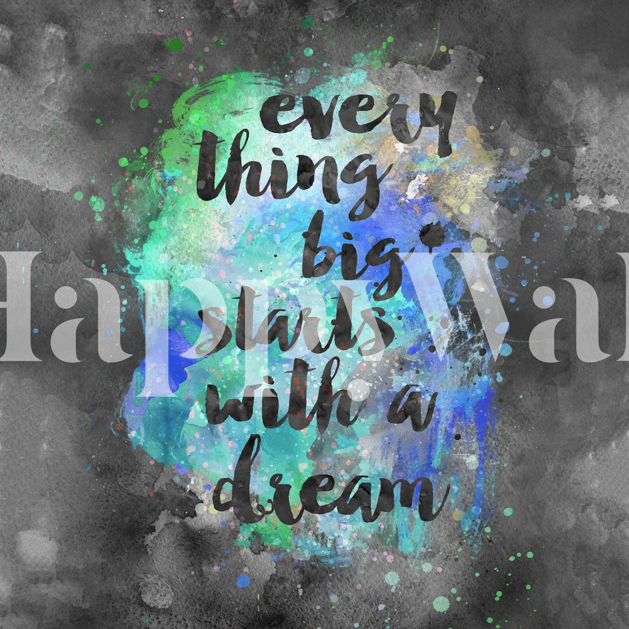 Dream Big Typography vægmaleri med inspirerende citat på abstrakt akvarel baggrund