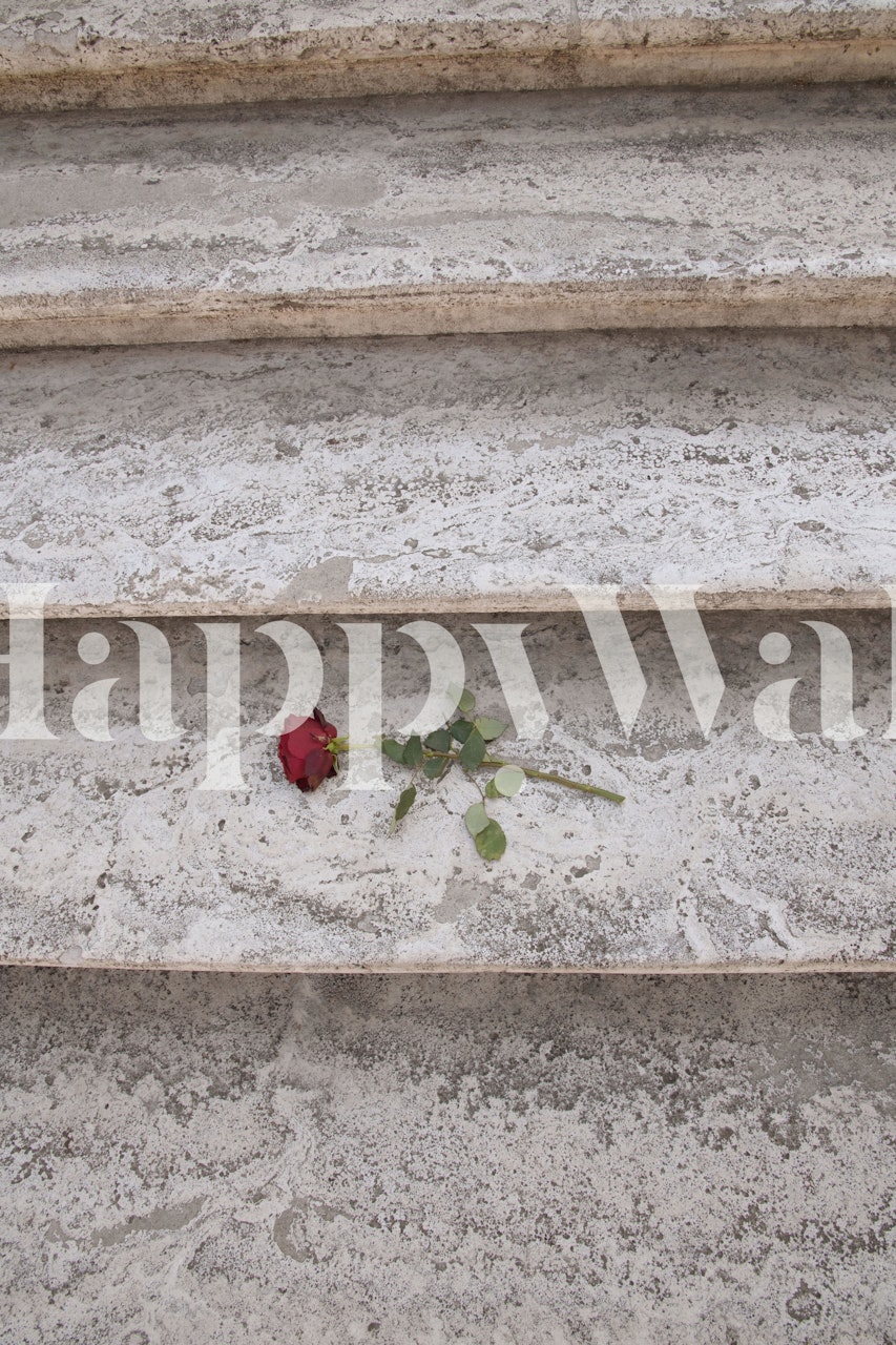 Marble texture with a red rose and green stem wallpaper