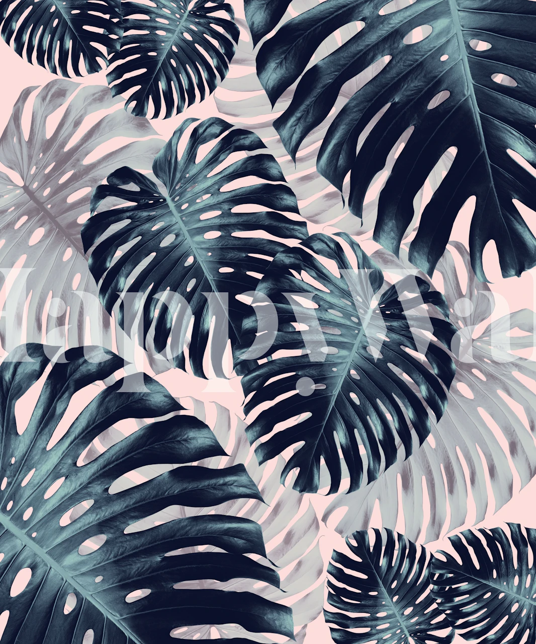 Tropiska Monstera löv mönster tapet i blått och grönt färgschema