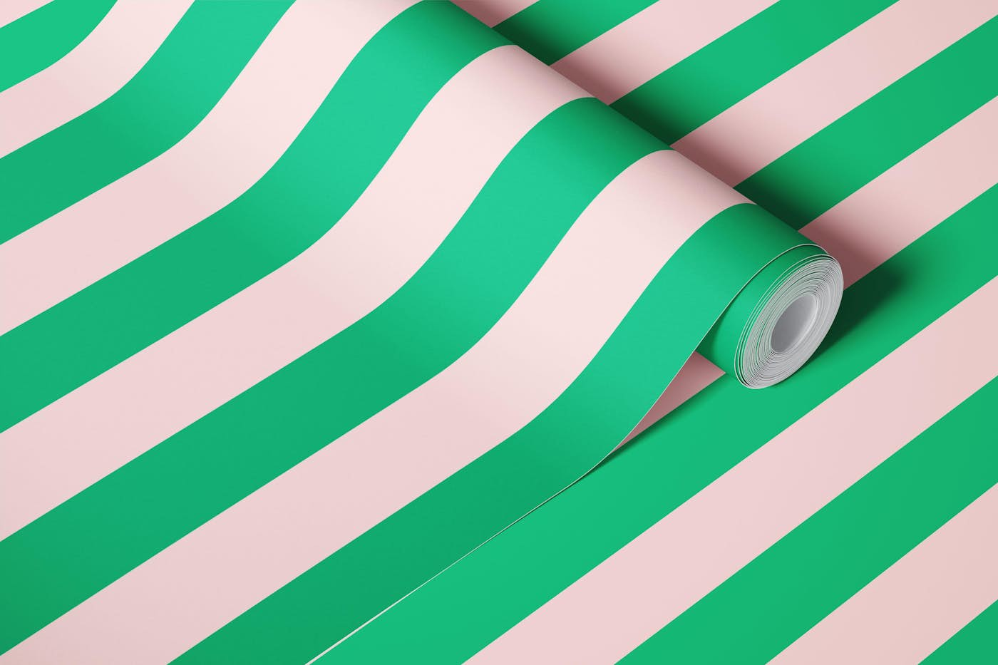 Rose and Green Stripes wallpaper roll