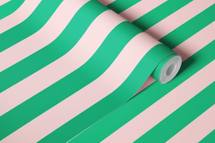 Rose and Green Stripeswallpaper roll
