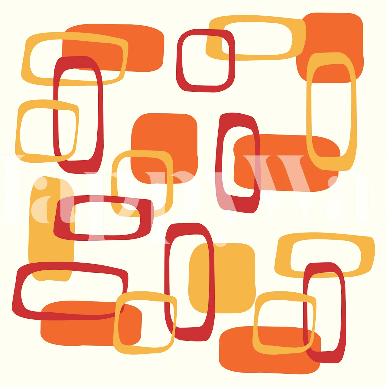 Retro-inspired wall mural with mid-century squares in 70s colors