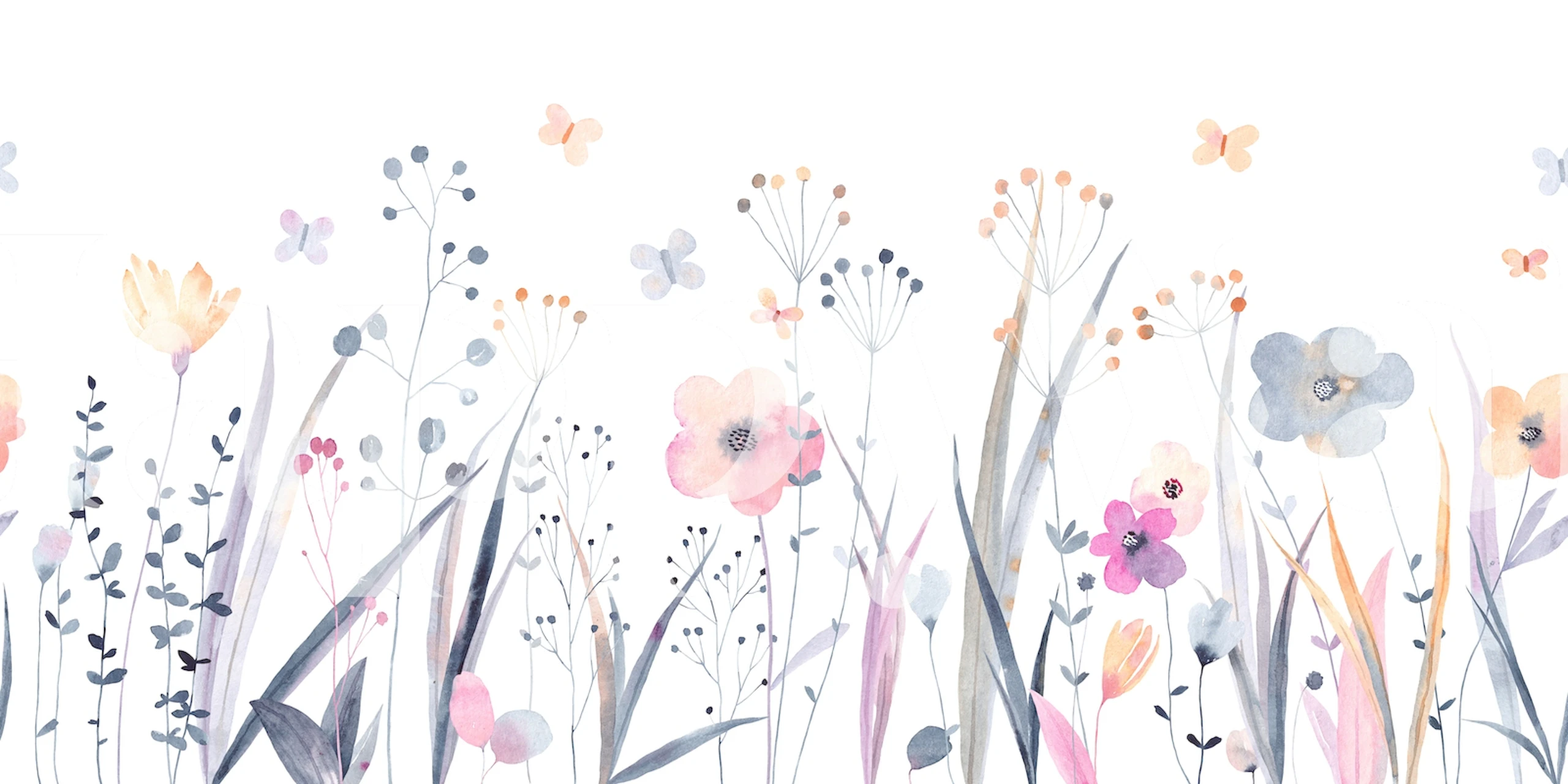 Wildflowers and butterflies wallpaper in a room