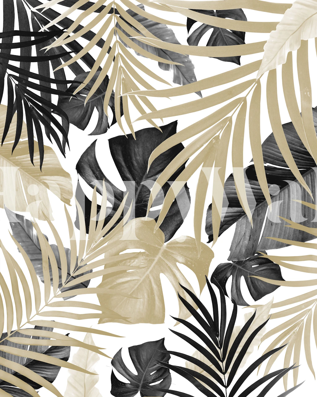 Tropical leaves in black and beige colors, botanical wallpaper