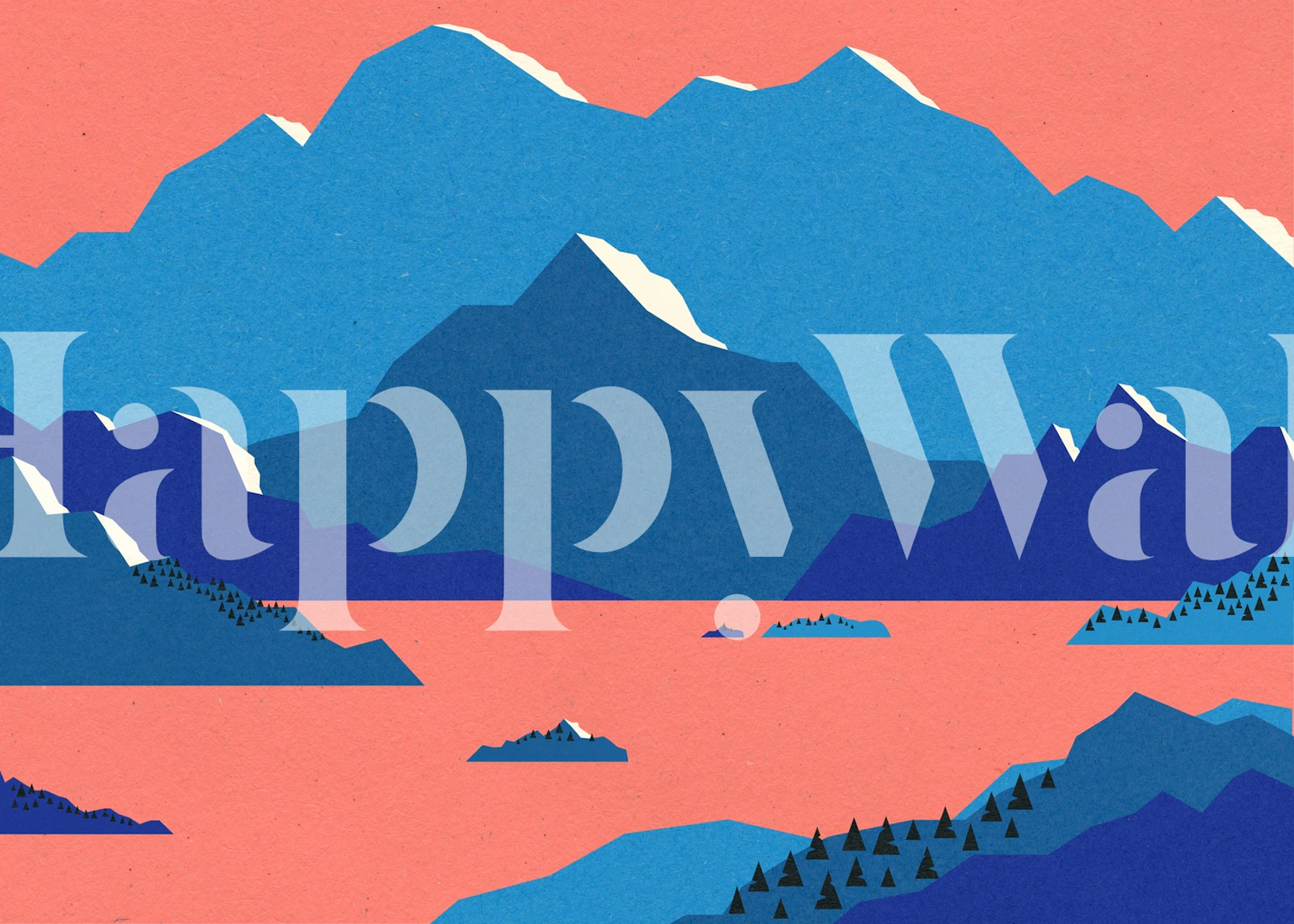 Mountains and water in blue and pink colors wallpaper