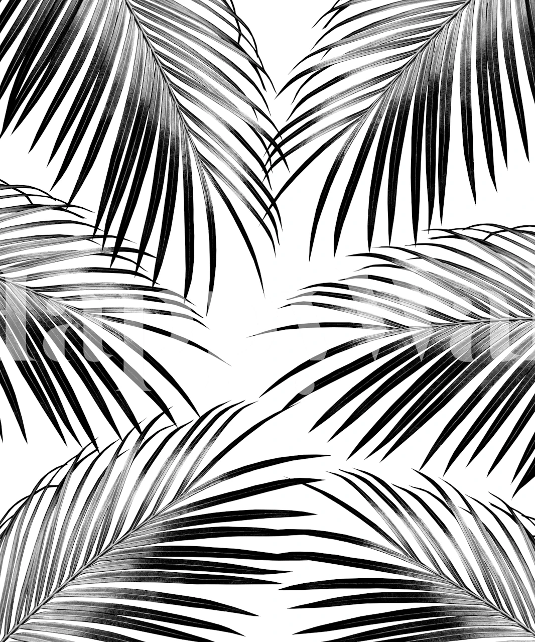 Black palm leaves wallpaper in a room