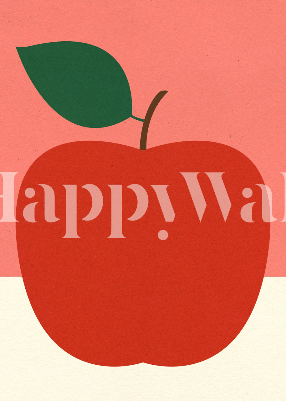 Red apple with green leaf on pink background wallpaper