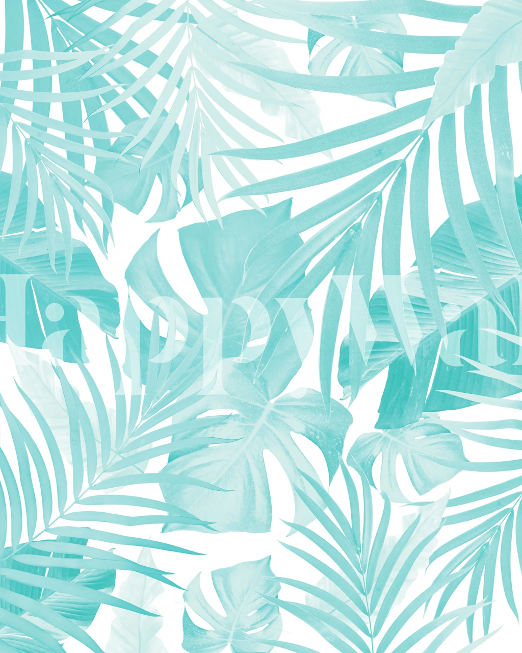 Tropical leaves in soft teal and white, botanical wallpaper