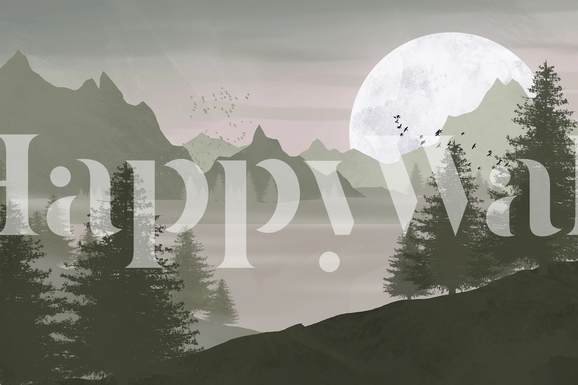 Moonlit forest landscape with mountains and trees wallpaper