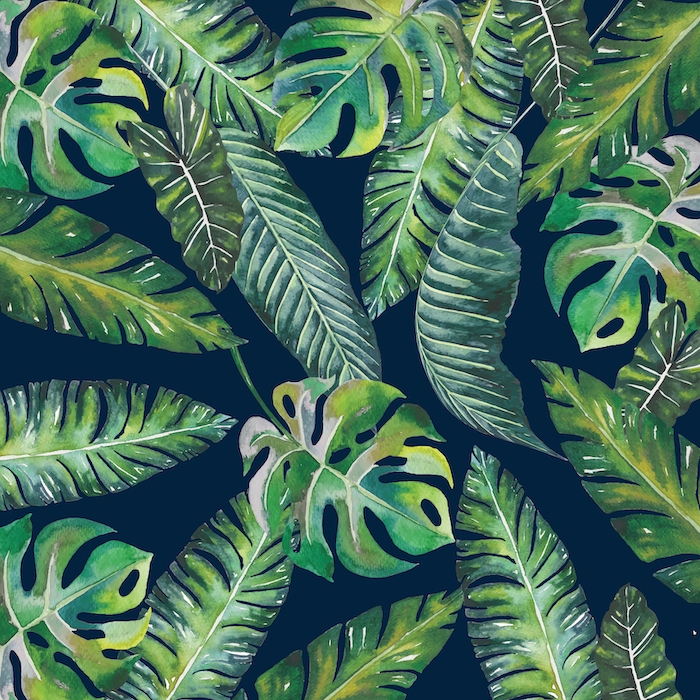 Jungle Leaves Monstera Blue Wallpaper | Happywall