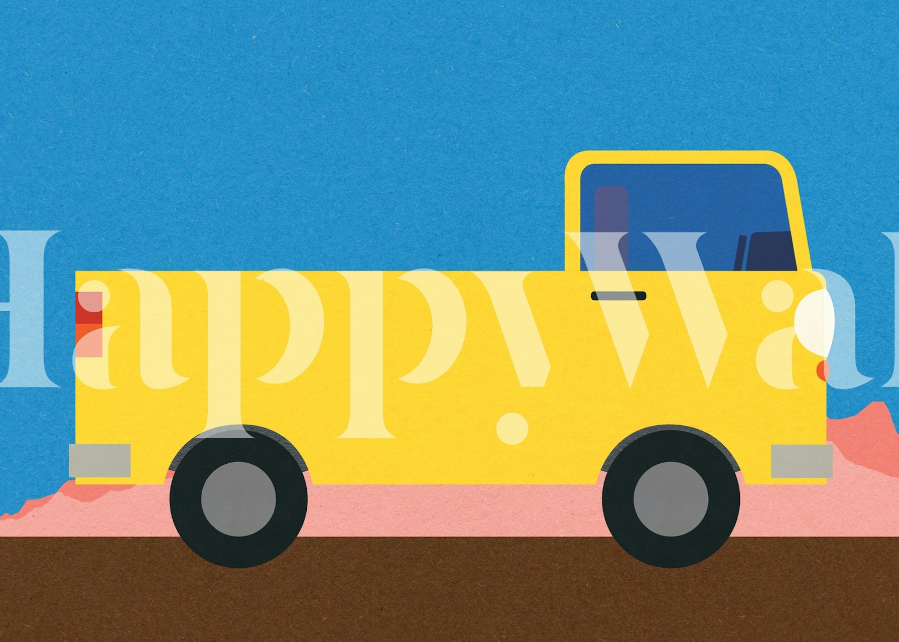 Yellow pickup truck on blue background wallpaper