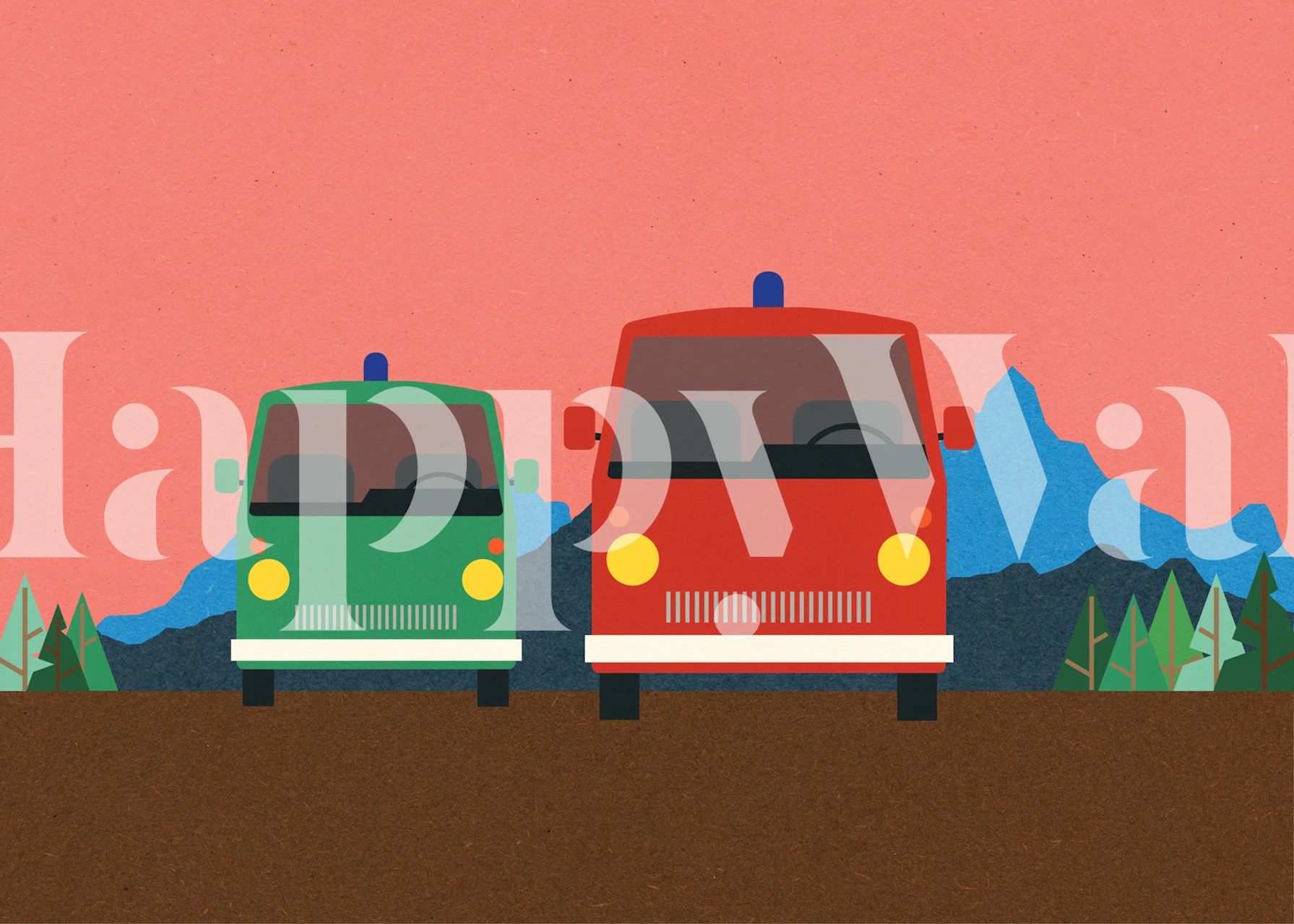 Fire engine and police vehicle illustration in vibrant colors wallpaper
